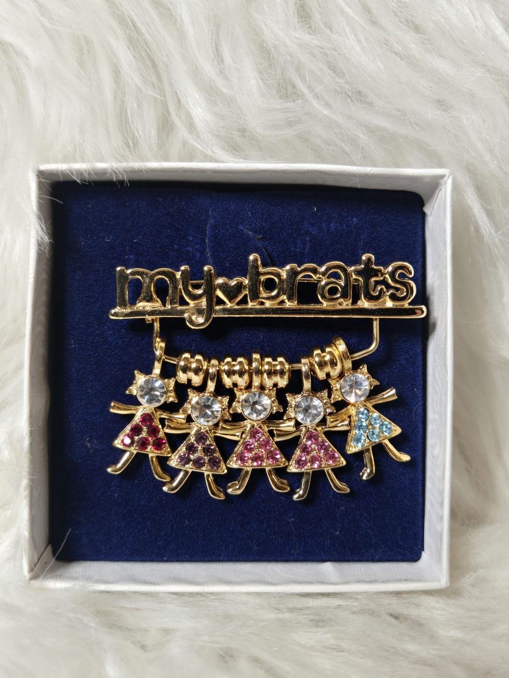 My Brats Gold-tone Pin with Multi Color Rhinestones